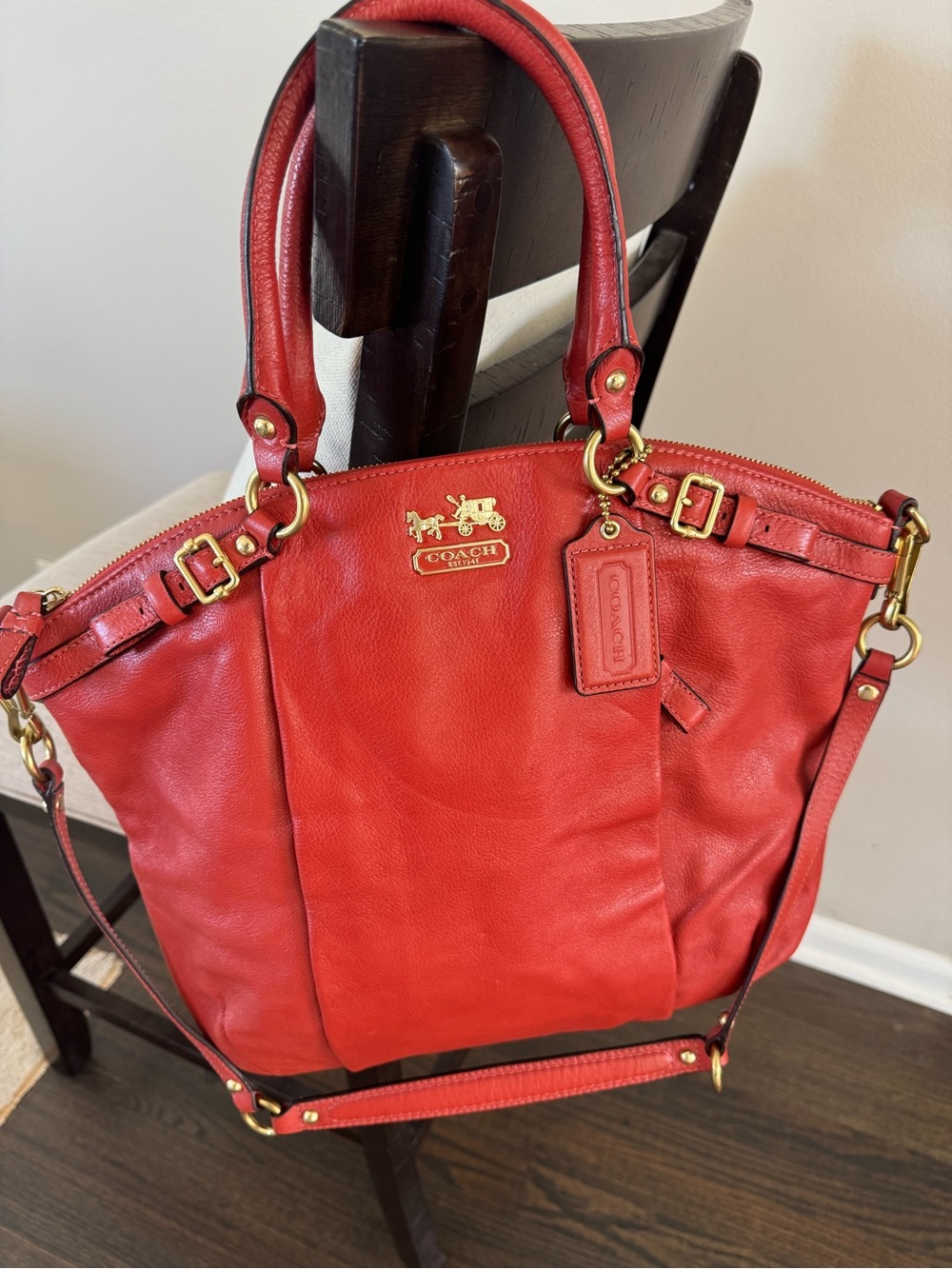 Coach Red Leather Shoulder Bag with Gold Hardware